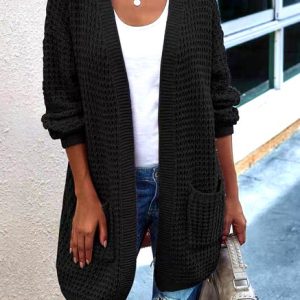 Women Cotton Plain Long Sleeve Comfy Casual Cardigan, Sweaters, color:Black|size:L, catalog Noracora shop