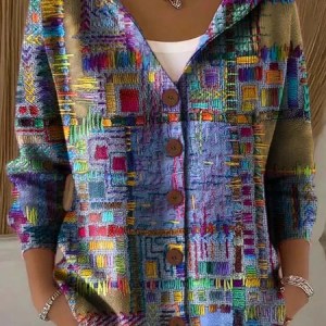 Women Abstract Printing Long Sleeve Hoodie Casual Spring/Fall Cardigan Outerwear, JustFashionNow Cardigans, color:Purple|size:4XL,