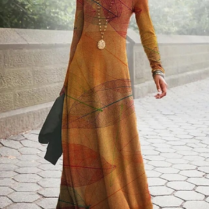 Women Plants Spring/Fall Dress Crew Neck Long Sleeve A-Line Dress, Dresses, color:As Picture|size:4XL, catalog Noracora shop