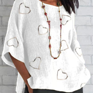 Shawl Collar Half Sleeve Geometric Regular Loose Blouse For Women, Blouses, color:White|size:4XL, catalog Noracora shop
