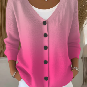 Women Ombre Casual Spring/Fall Printing Cardigan, JustFashionNow Cardigans, color:Pink|size:5XL,