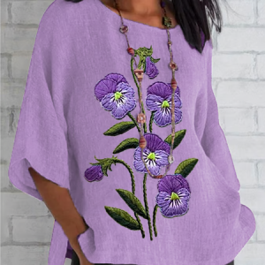 Women Floral Half Sleeve Tee T-shirt Crew Neck Casual Summer Top, JustFashionNow T-Shirts, color:lavender|size:5XL