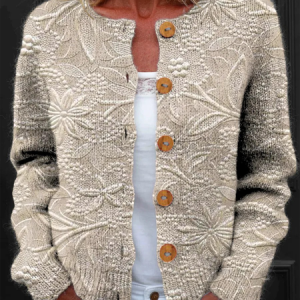 Women Knitted Floral Long Sleeve Comfy Vintage Cardigan, Cardigans, color:Oatmeal|size:5XL, catalog Noracora shop