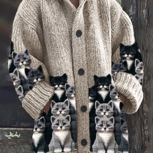 Women Cat Long Sleeve Hoodie Casual Spring/Fall Cardigan Outerwear, JustFashionNow Jackets, color:Khaki|size:5XL,