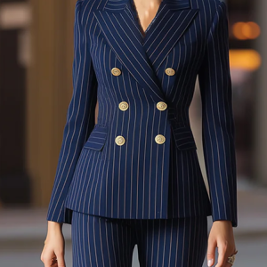 Urban Buttoned Striped Lapel Collar Blazer, Blazers, color:Blue|size:XXL, Stylewe