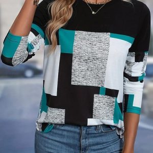 Vintage Crew Neck Geometric Sweatshirt, T-shirts, color:Blue|size:4XL, catalog Noracora shop