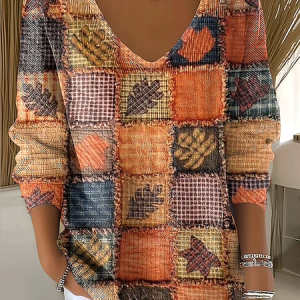 Women Cotton Floral Long Sleeve Comfy Casual Sweater, Sweaters, color:Orange|size:4XL, catalog Noracora shop