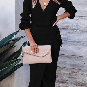 Women Plain Long Sleeve Spring/Fall Split Joint Dress V Neck Daily Vintage Maxi Tank A-Line Dress, JustFashionNow Dresses, color:Black|size:3XL,