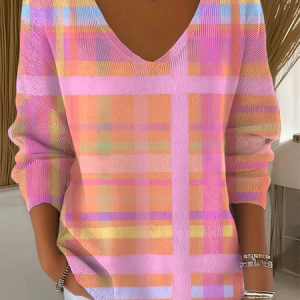 Women Abstract Long Sleeve Tee T-shirt V Neck Printing Casual Spring/Fall Top, JustFashionNow T-Shirts, color:Pink|size:4XL