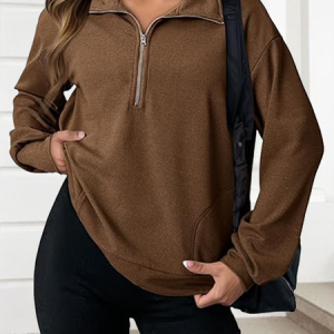 Casual Shirt Collar Plain Sweatshirt, Hoodies & Sweatshirts, color:Coffee|size:4XL, catalog Noracora shop