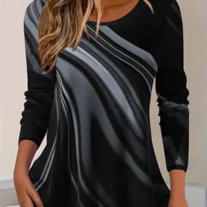 Women Abstract Long Sleeve Tee T-shirt Crew Neck Printing Casual Spring/Fall Graphic Tee Top, JustFashionNow T-Shirts, color:Gray|size:XXL,