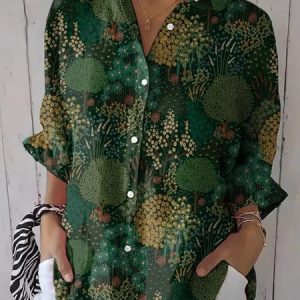Shirt Collar Three Quarter Sleeve Gradient Pattern Regular Loose Shirt For Women, Shirts, color:Color3|size:5XL, catalog Noracora shop