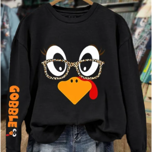 Women Turkey Crew Neck Printing Casual Spring/Fall Long Sleeve Sweatshirt, JustFashionNow Sweatshirts & Hoodies, color:Black|size:XXL,