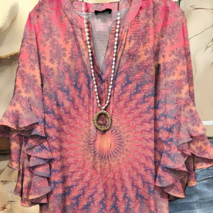 Women Tie-Dye Pattern Half Sleeve Shirt Summer Printing V Neck Daily Casual Top, JustFashionNow Shirts, color:Pink|size:5XL,