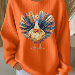 Casual Crew Neck Turkey Sweatshirt, Sweaters, color:Orange|size:3XL, catalog Noracora shop
