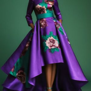 Elegant Floral Printing Boat Neck Midi Party Dress, Maxi Dresses, color:As Picture|size:XXL, Stylewe