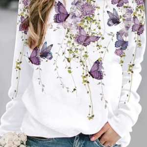 Casual Crew Neck Butterfly Sweatshirt Printing, Hoodies & Sweatshirts, color:White|size:XXL, catalog Noracora shop