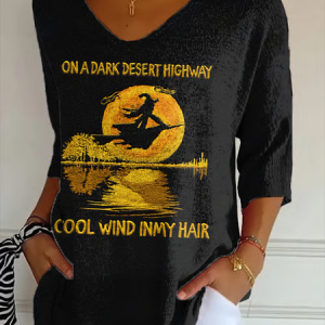 Casual Halloween V Neck Three Quarter Sleeve T-shirt, T-shirts, color:Black|size:5XL, catalog Noracora shop