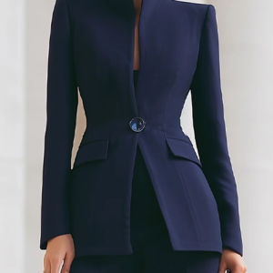 Urban Buttoned Plain Stand Collar Jacket, Jackets, color:Navy Blue|size:XXL, Stylewe