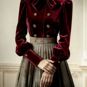 Velvet Elegant Plain Mock Neck Blouse, Blouses and Shirts, color:Wine Red|size:XXL, Stylewe
