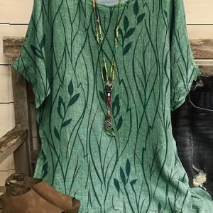 Women Plants Three Quarter Sleeve Tee T-shirt Crew Neck Vintage Spring/Fall Top, JustFashionNow T-Shirts, color:Green|size:4XL,