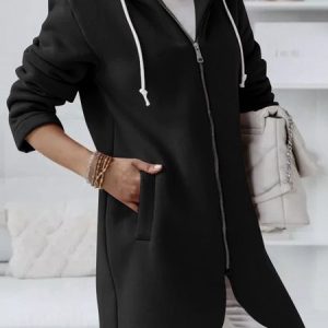 Women Spring/Fall Outerwear Vintage Split Joint Plain Long Sleeve Hoodie Jacket, Outerwear, color:Black|size:5XL, catalog Noracora shop