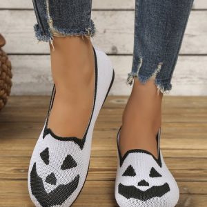 Halloween Casual Geometric Slip On Flat Heel Shallow Shoes, Shoes, color:Off White|size:41, catalog Noracora shop