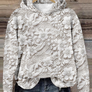 Casual Hoodie 3D Floral Art Printing Loose Sweatshirt, Hoodies & Sweatshirts, color:White|size:4XL, catalog Noracora shop