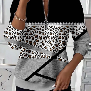 Women Abstract Crew Neck Printing Casual Spring/Fall Long Sleeve Sweatshirt, JustFashionNow Sweatshirts & Hoodies, color:Black-grey|size:5XL,