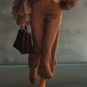Casual Plain Bloomers Pants, Pants, color:Brown|size:XXL, Stylewe