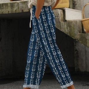 Women Geometric Long Pants Casual Spring/Fall Trousers, JustFashionNow Pants, color:Purplish Blue|size:5XL,