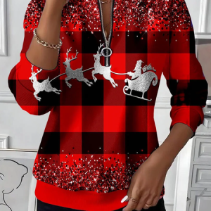 Casual Crew Neck Christmas Plaid Printing Comfy Sweatshirt, Hoodies & Sweatshirts, color:Red|size:XXL, catalog Noracora shop