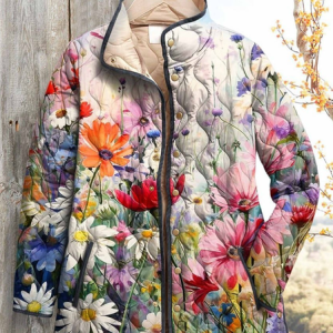 Women's Vintage Printing Winter Floral Stand Collar Padded Parka, JustFashionNow Coats, color:As Picture|size:4XL,