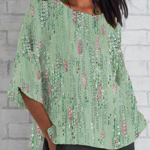 Women Abstract Half Sleeve Tee T-shirt Crew Neck Casual Summer Top, JustFashionNow T-Shirts, color:Green|size:5XL,