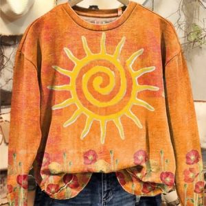 Vintage Crew Neck Floral Sweatshirt, Hoodies & Sweatshirts, color:Orange|size:5XL, catalog Noracora shop
