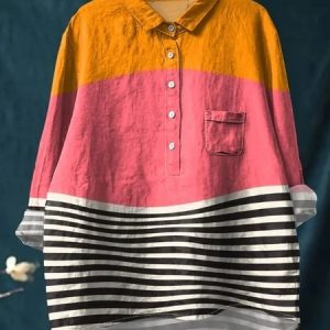 Women Polka Dots Long Sleeve Shirt Spring/Fall Printing Shawl Collar Daily Vintage Top, JustFashionNow Blouses, color:Color19|size:5XL,