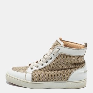 Christian Louboutin Beige/White Woven Fabric and Leather Rantus Orlato High Top Sneakers Size 40, Shoes - Luxury Closet catalog