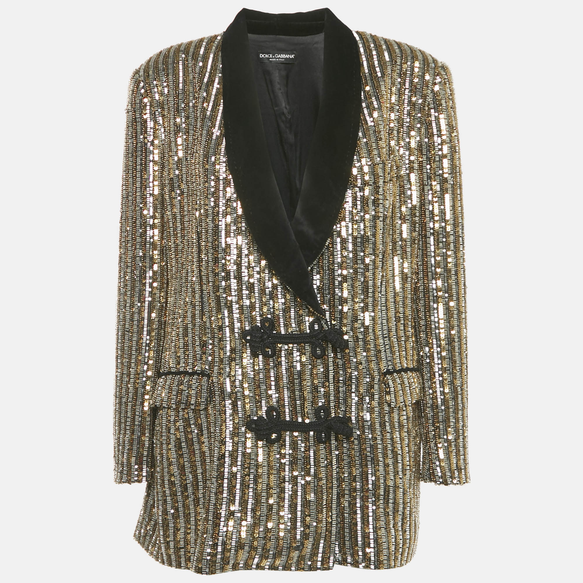 Dolce & Gabbana Gold Sequin Embellished Toggle Up Blazer M, Coats & Jackets - Luxury Closet catalog