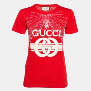 Gucci Red Cotton Logo Crystal Embellished T-Shirt S, Shirts & Tops - Luxury Closet catalog