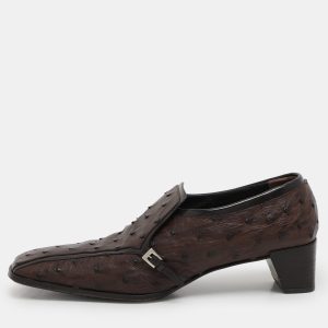 Prada Brown Ostrich Leather Belted Loafers Size 40.5, Loafers & Slip-Ons - Luxury Closet catalog