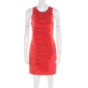 3.1 Phillip Lim Orange Stretch Knit Chiffon Ruffled Embellished Sleeveless Dress M, Dresses - Luxury Closet catalog