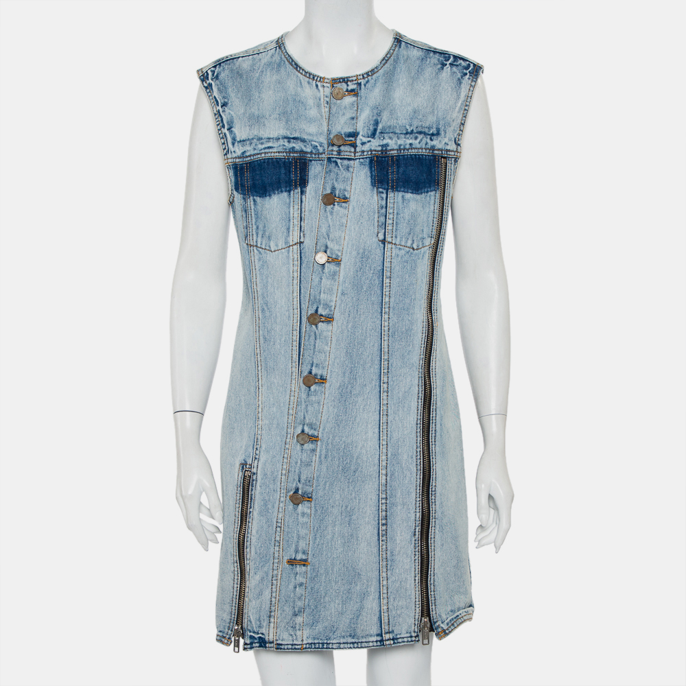 3.1 Phillip Lim Blue Light Wash Denim Asymmetric Button Front Sleeveless Mini Dress M, Dresses - Luxury Closet catalog