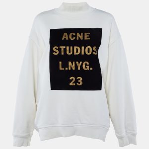 Acne Studios Cream Flocked Logo Cotton High Neck Sweatshirt M, Sweaters & Cardigans - Luxury Closet catalog