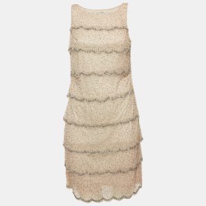 Adrianna Papell Evening Grey Beaded Tulle Tiered Mini Dress M, Dresses - Luxury Closet catalog