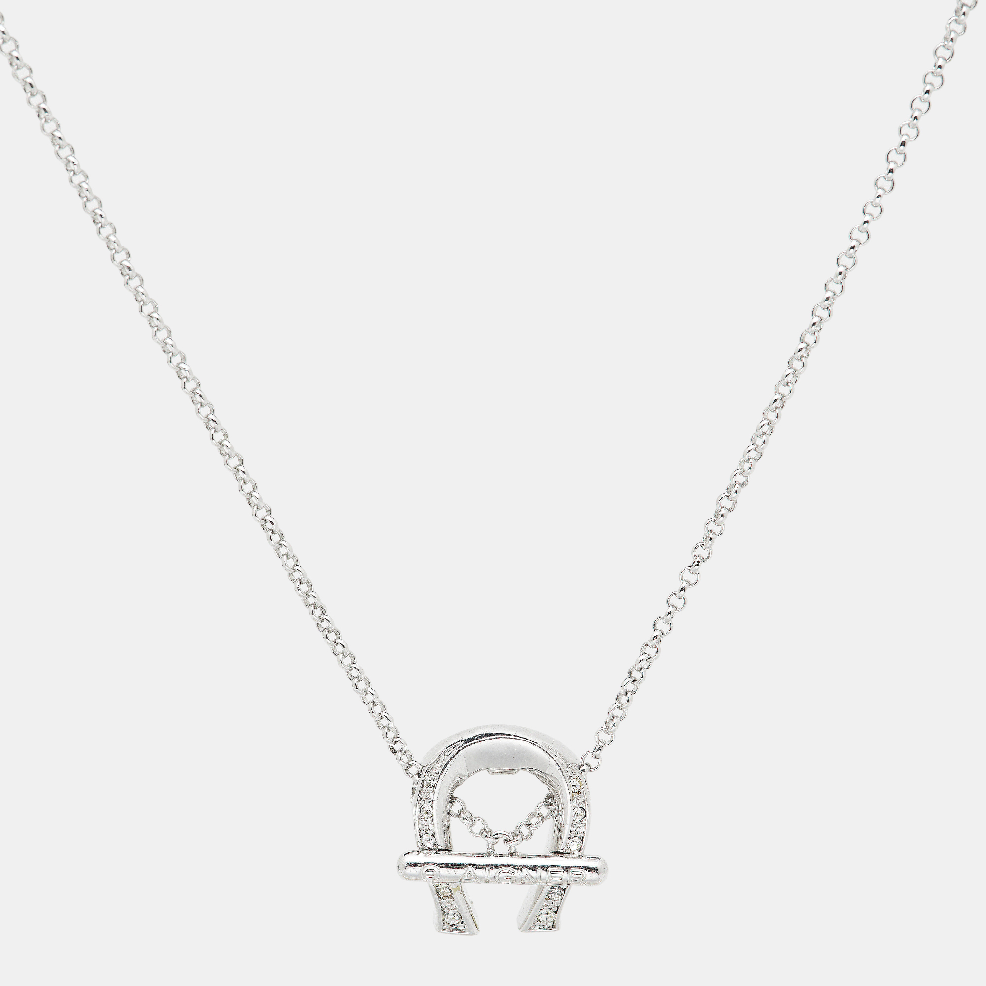Aigner Logo Crystal Silver Tone Necklace, Jewelry - Luxury Closet catalog