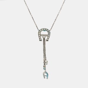 Aigner Logo Crystals Sterling Silver Pendant Necklace, Jewelry - Luxury Closet catalog