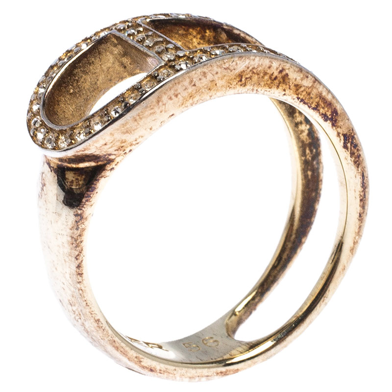 Aigner Gold Tone Crystal Embellished Ring Size 56, Jewelry - Luxury Closet catalog
