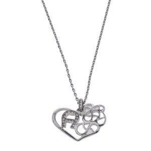 Aigner Silver Tone Crystal Logo Heart Pendant Necklace, Jewelry - Luxury Closet catalog