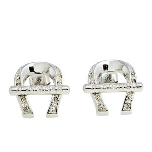 Aigner Silver Tone Crystal Logo Stud Earrings, Jewelry - Luxury Closet catalog