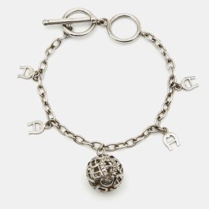 Aigner Sterling Silver Crystal Logo Charm Bracelet, Jewelry - Luxury Closet catalog
